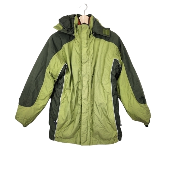 Lands End Waterproof Fleece Lined Green Parka Boys Size 18/20